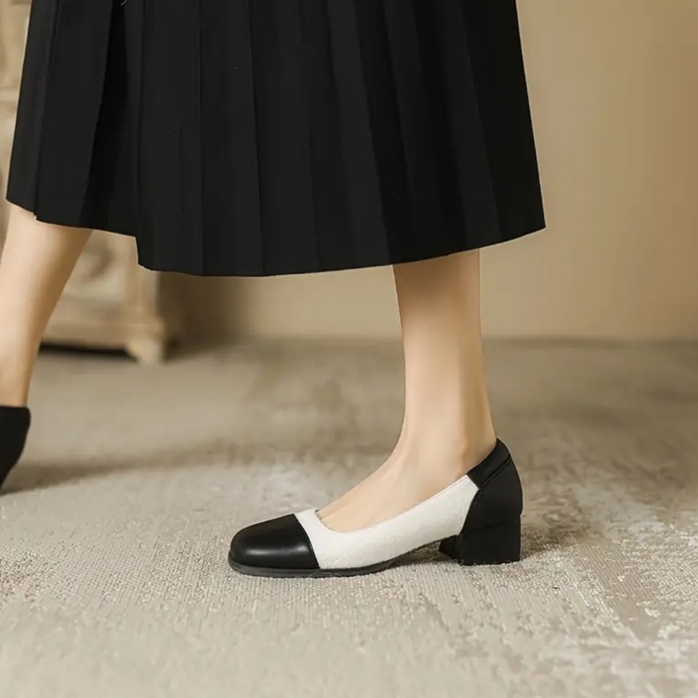NWT Women's Contrast Color Chunky Heels, Elegant Square Toe Dress Pumps - Picture 6 of 6
